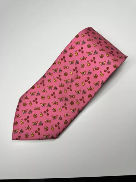 Salvatore Ferragamo Tie Necktie Butterfly/Ladybug On Pink