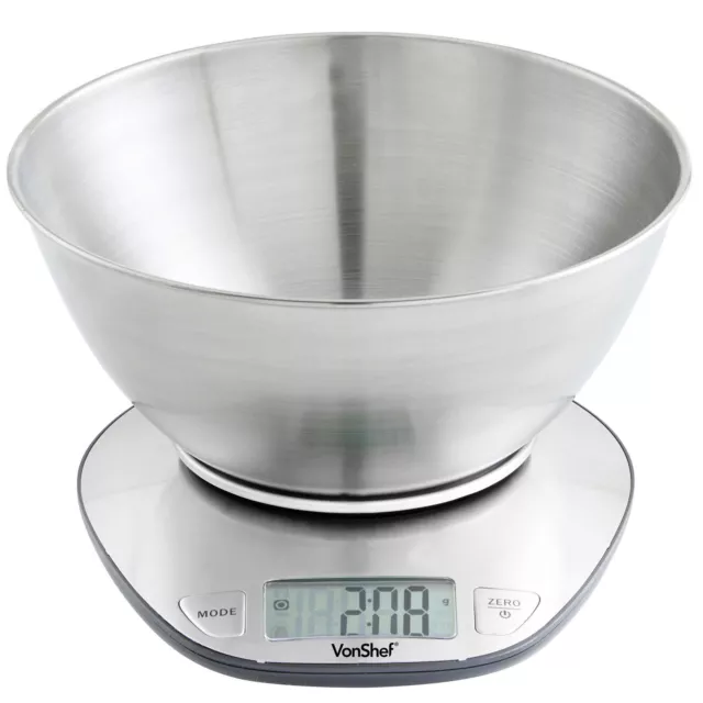 VonShef 5kg Electronic Digital Stainless Steel Mixing Bowl Food Kitchen Scales 3