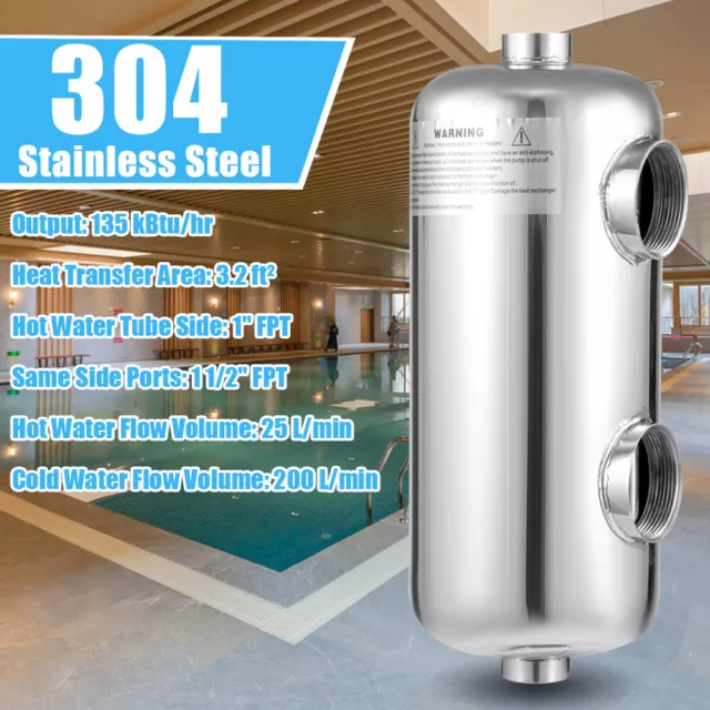 Swimming Pool Heat Exchangers Stainless Steel Output 135 kBtu/hr & 1 1/2"FPT