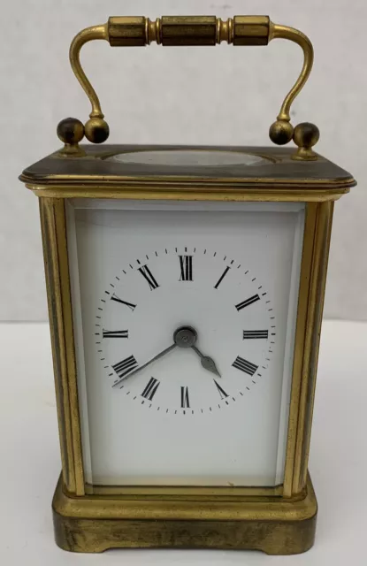 French Antique Brass & Beveled Glass Carriage Clock    Very Rare