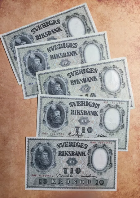 1956 Sweden 10 Kronor SVERIGES RIKSBANK Tio Kronor Banknotes - VF - 1 note