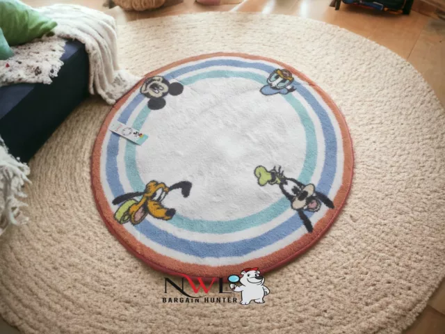 Mickey Mouse Goofy Donald Duck Pluto Rug Bath Kids Childs Disney 80cm Round NEW