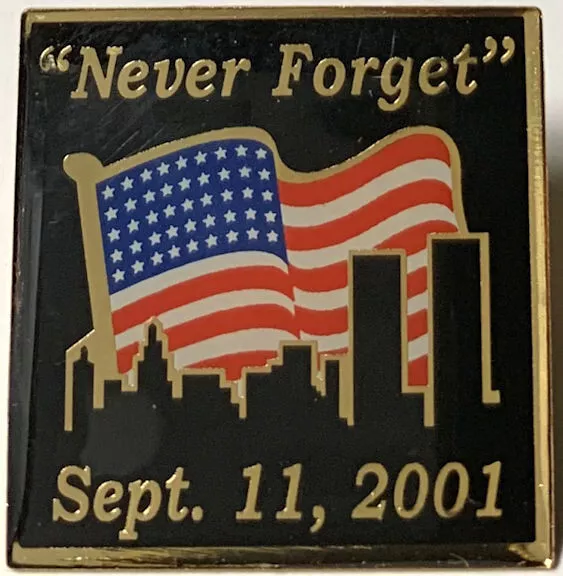 september 11 2002, 9-11 Never forget! lapel pin, new unused pin, twin towers NY