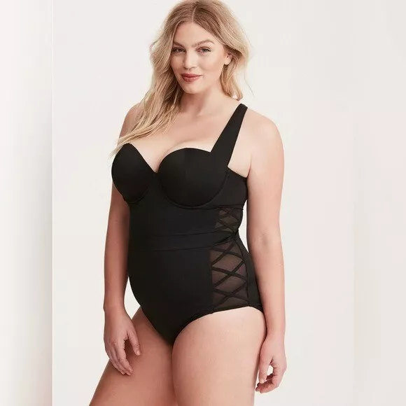 Torrid vixen shapewear swim collection size 2X NWT black lace babydoll swim  top