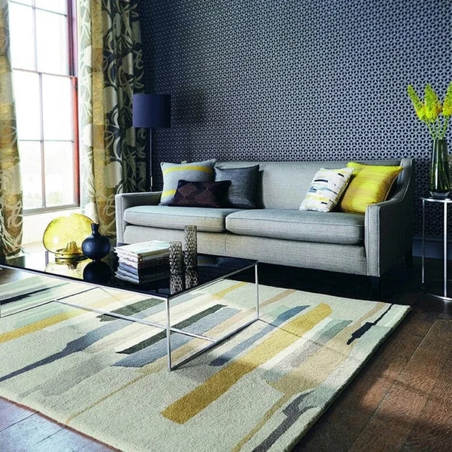 Tapis touffeté à la main en laine de qualité supérieure – Forme organique irrégulière avec motif illusion Tapis touffeté à la main en laine de qualité supérieure – Forme organique irrégulière avec motif illusion