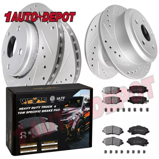 Front & Rear Drilled Brake Rotors +Brake Pads Kit for Jeep Wrangler JK 2007-2017