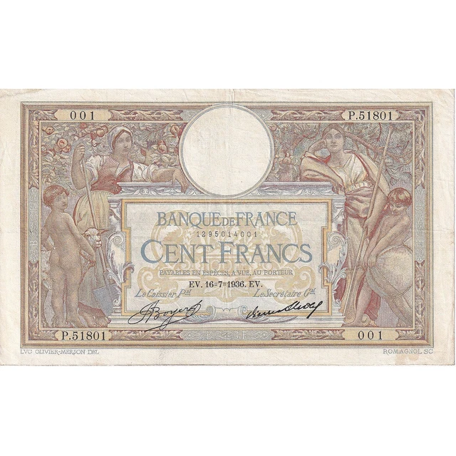 [#195740] France, 100 Francs, Luc Olivier Merson, 1936, P.51801, TTB, Fayette:24