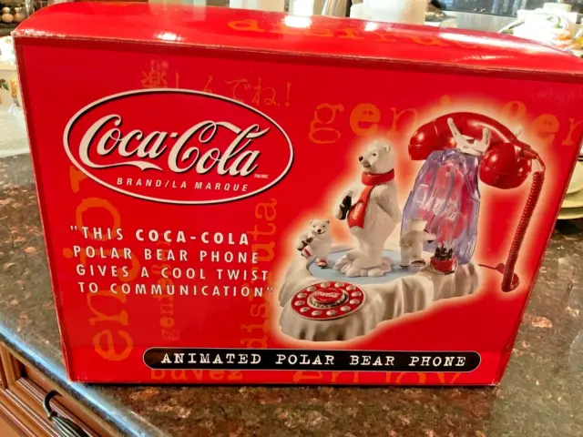 Vintage Coca Cola Animated Polar Bear Ice Skating Telephone - Brand New In Box
