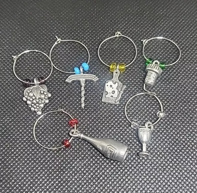 6 Wine Related Wine Glass Charms Markers NEW - NEVER USED