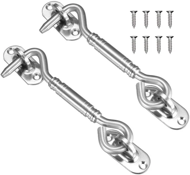 2sets Heavy Duty Gate Latch Lock Stainless Steel Privacy Hook and Eye Door Latch