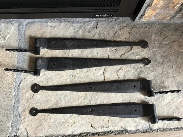 2 Pair of Antique 1800s Forged Iron Bean Strap Hinges (pintle)   ~ Pennsylvania