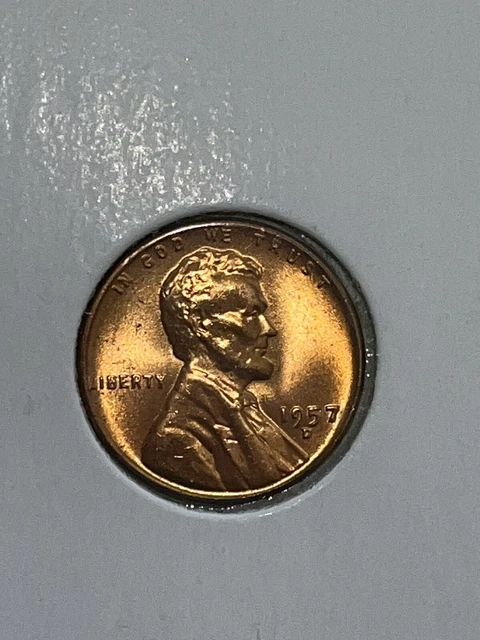 1957-D Red BU LINCOLN WHEAT PENNY Denver Mint Uncirculated Cent USA 1c from OBW