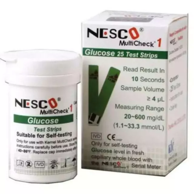 NESCO Multicheck GLUCOSE STRIPS For Glucose Level Check - 25 Test Strips