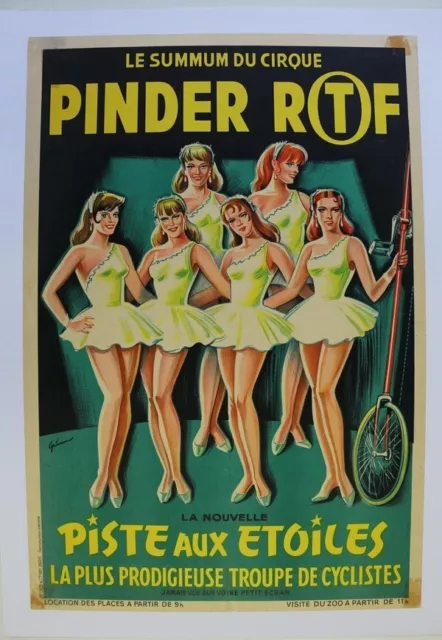 AFFICHE CIRQUE PINDER ORTF PISTE AUX ETOILES TROUPE CYCLISTE sign GRINSSON LITHO