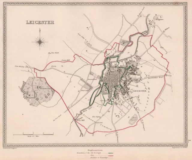 LEICESTER town & borough plan. Leicestershire. CREIGHTON/WALKER 1835 old map