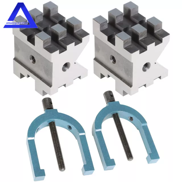 Precision 2-3/8" × 2-3/4" × 2" Multi-Use V-Block and Clamp Set Hardened Steel