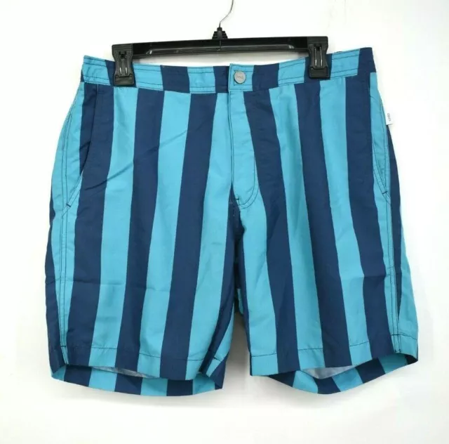 Onia Men's Blue Interior Drawstring Pockets Calder Stripe Print Swim Trunks $195