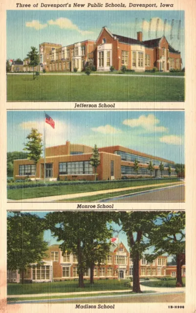 1941 Three Of Davenport's Public School Buildings Iowa IA Posted Postcard