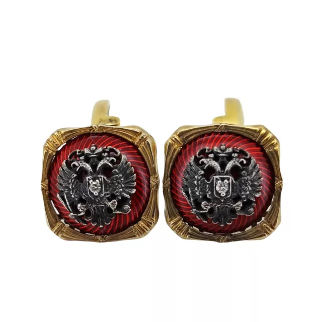 Antique Vintage  Imperial Faberge Era  Gilded  Silver  Enamel Cufflinks