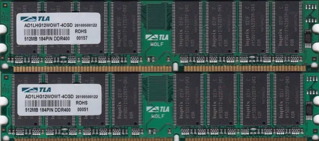 1GB 2x512MB PC-3200 DDR-400 ATLA AD1LHG12WOWT-4CGD DDR1 Desktop MEMORY RAM KIT