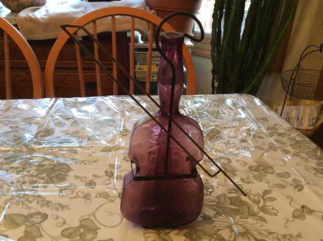 blown glass amethyst Violin bottle with metal hanger