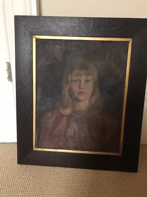 ANTIQUE VICTORIAN OIL On Canvas Portrait Painting Of Young Girl In ...