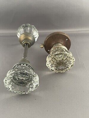 3 Vintage 12 Point Glass Floret Brass Door Knobs Hardware