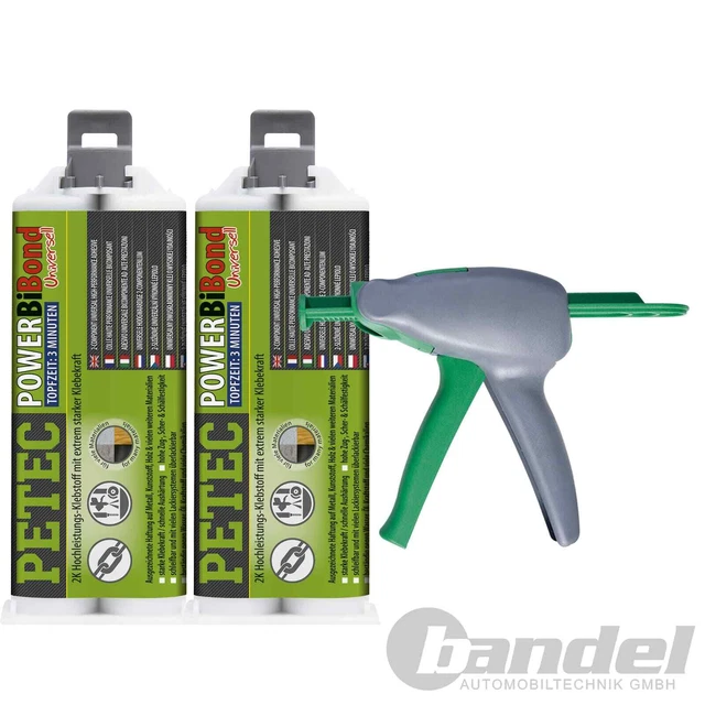 2x 50ml PETEC POWER BIBOND 2K ADESIVO UNIVERSALE 3 MIN + PISTOLA ESPRESSO 2K