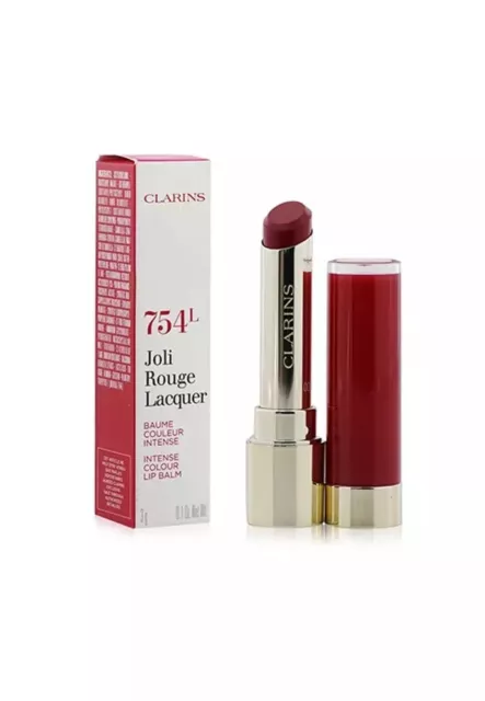 Clarins Joli Rouge Lacquer 754L Deep Red Baume Couleur Intense Colour Lip Balm