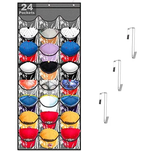 Baseball Hat Rack 24 Pocket For Wall Or Over The Door Cap Organizer With Clear D