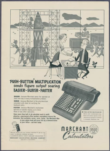 Marchant Calculator Vintage Magazine Print Ad 1952