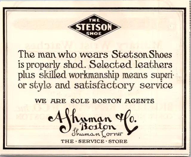 Stetson Shoe print ad 1917 Shuman Co Boston leather Shuman Corner