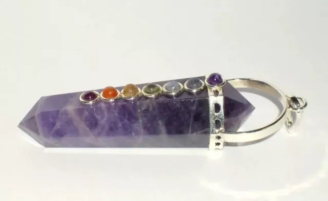 Reiki Energy Charged Amethyst Double Pointed Chakra Bonded Pendant Crystal Uk 3