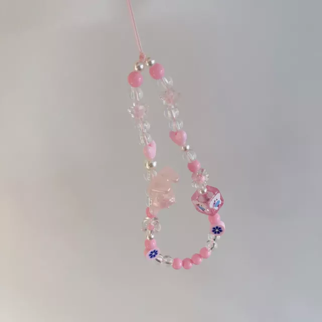 Pink loving strawberry bow mobile phone charm with square bear