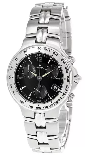 Movado Olympian Chrono Quartz S-Steel Black Dial Men's Watch 84-C5-890