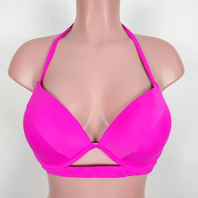Victoria Secret Hot Pink Neon Lotus Padded Hottie Halter 34A Swimsuit Bikini Top