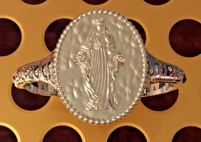 Massiver 14 Karat Roségold selige Jungfrau Maria religiöser Ring Siegel