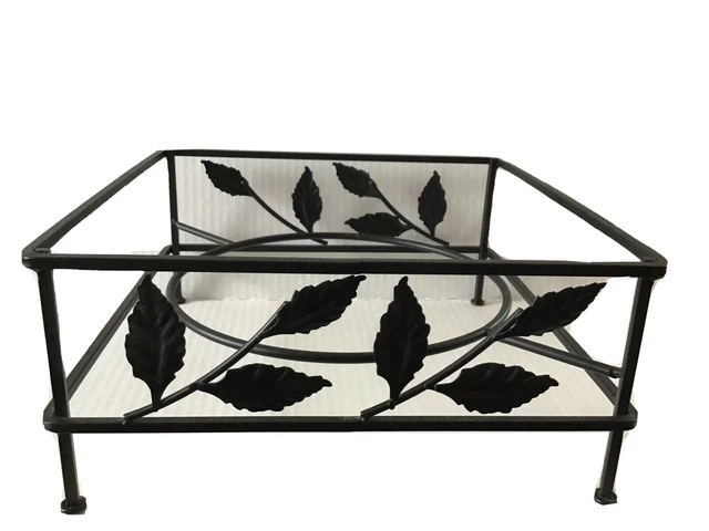 Pier One Wrought Iron Pedastal Basket Bowl Stand 10”x10”x 5” Leaf Decor Vintage