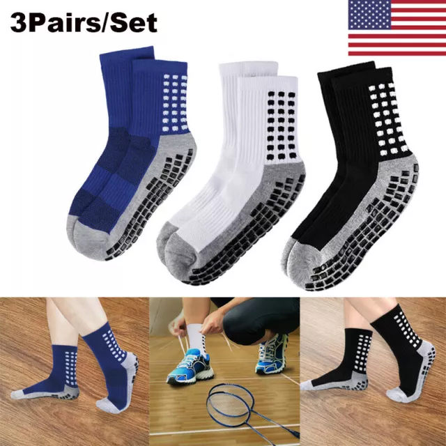 3Pair Anti Slip Non Skid Slipper Hospital Socks with grips For Adult Men Women