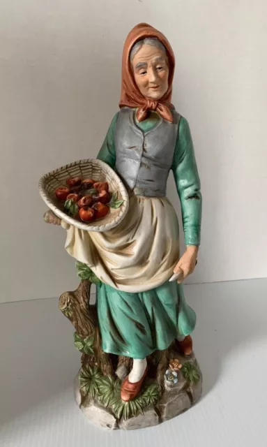 Vintage Capodimonte Italian Porcelain Grandmother w/ Basket of Apples Unique 