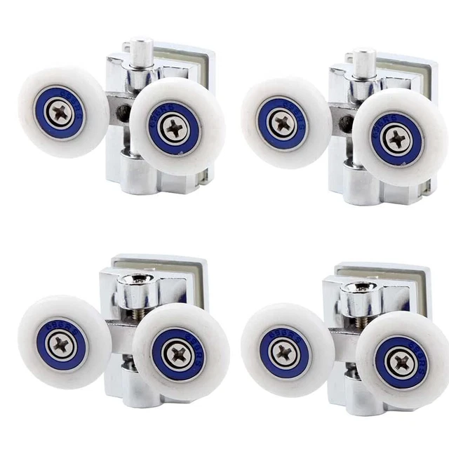 4PCS Heavy Duty Shower Door Wheels Zinc Alloy Twin Top Bottom Rollers Runners