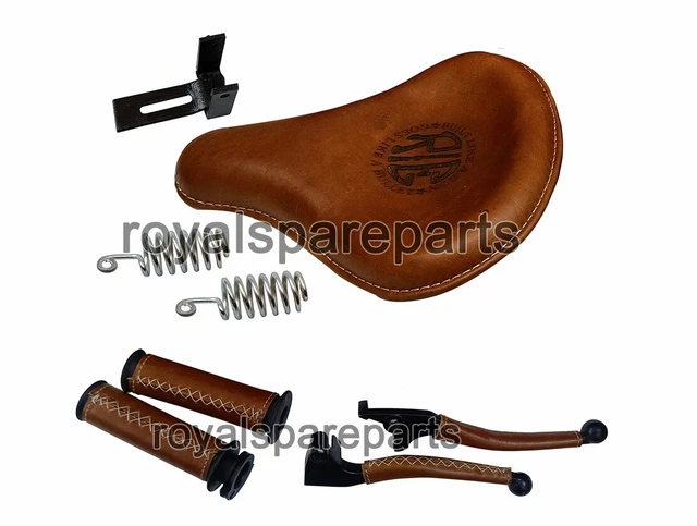 Sièges Cuir Marron Fauve Pour Royal Enfield Classic 500 Ou 350 - Paire Complète Avant