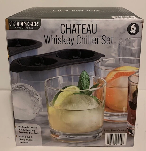NEW GODINGER FINE Crystal Chateau Whiskey Chiller 6Piece Set W/Recipe