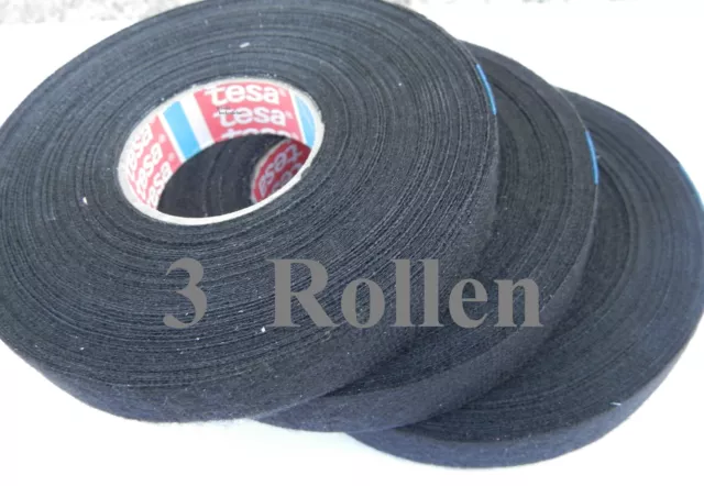 3x 25m KFZ Gewebeband schwarz 19mm breit PET Vlies Gewebe Klebeband -MwSt