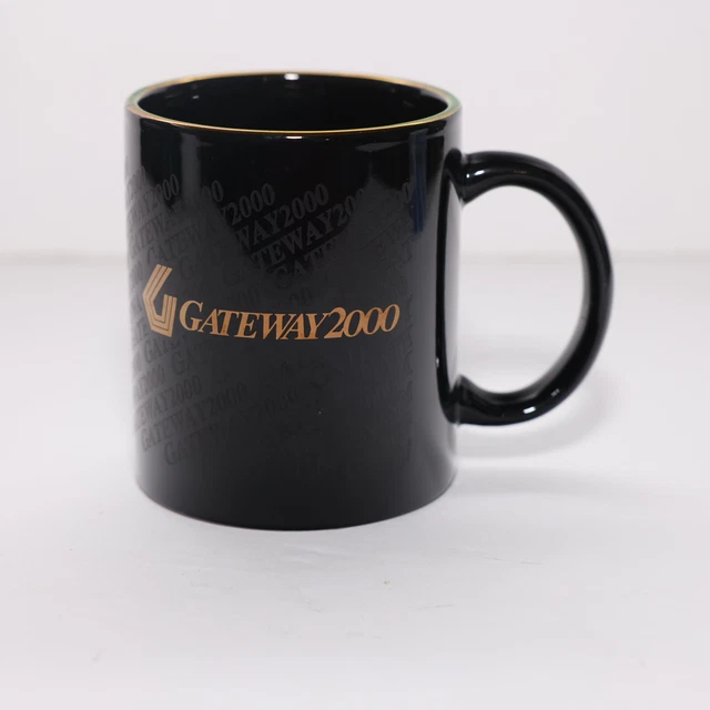 Gateway 2000 Black Coffee Mug Computer PC Tech 1990s Old School