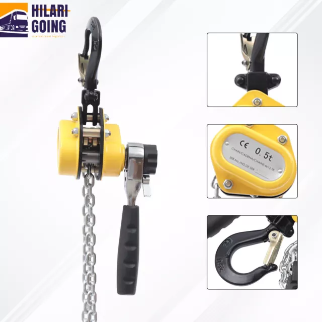 1/2 Ton Mini Lever Block Chain Hoist Ratchet type Come Along Puller Lifter Hook