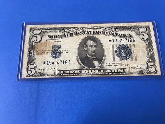 1934 D $5 Five Dollar Silver Certificate STAR NOTE...Lot #6