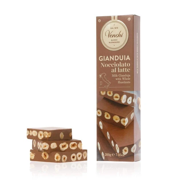 Barra Venchi Gianduja chocolate con leche nueces enteras sin gluten 200 g MHD 9/02/23