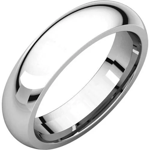 5mm 14K Solid White Gold Plain Dome Half Round Comfort Fit Wedding Band Size 8.5