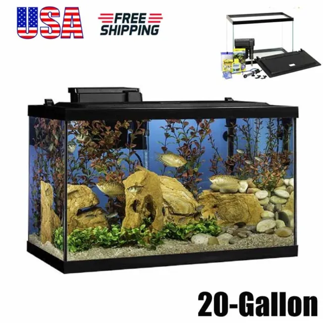 20-Gallon Aquarium Starter Kit Fish Tank Decor LED Hood w/ Filter Heater Plants